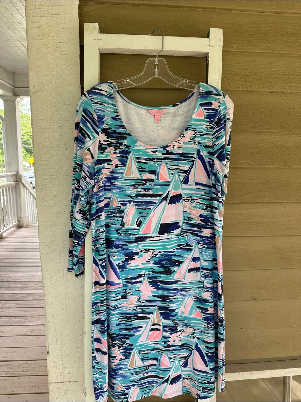 Lilly Pulitzer Blue Teal Pink Sailboat Midi Dress